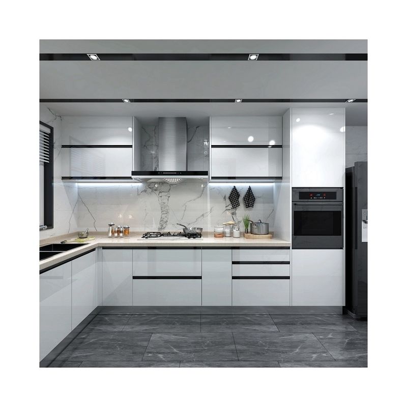 Moderne luxe waterdichte branddichte glans keukenkas met aangepaste fineer kleur