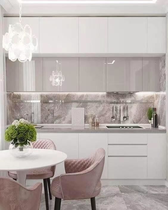 Moderne design stijl Glanzend karkasmateriaal Custom High End Keukenkas met Blum Hardware