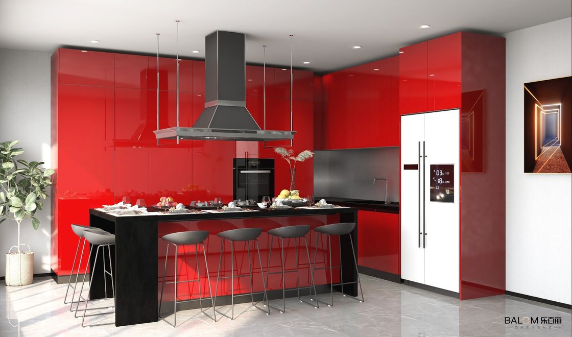 Moderne design stijl Glanzend karkasmateriaal Custom High End Keukenkas met Blum Hardware
