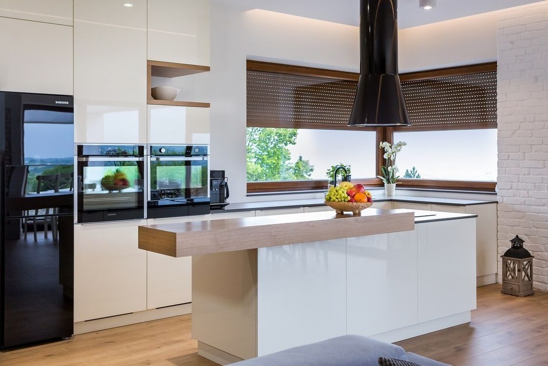 Volledig glanzend karkasmateriaal Modulaire keukenkasten met aangepaste fineer kleur