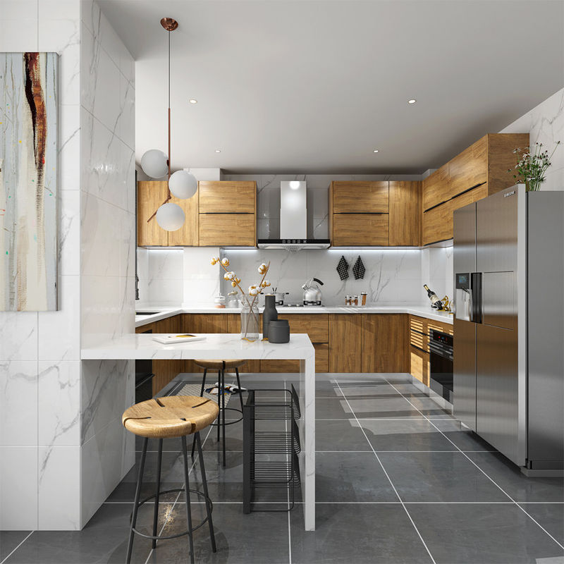 Gepersonaliseerde veneer kleur Moderne ontwerp Modulaire massief houten keukenkasten Accessoires