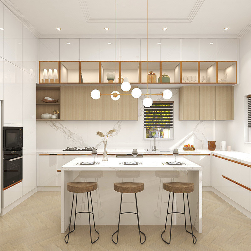 Houten kasten voor keukenmeubels van aangepaste fineerkleur