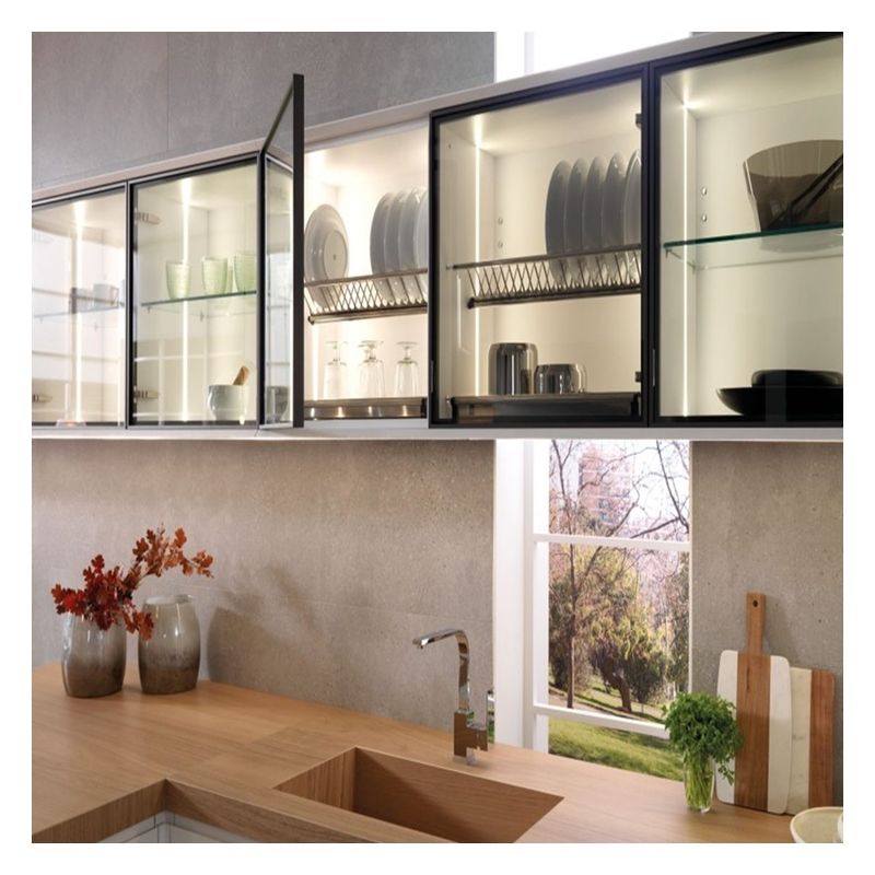 Drain Accessoires Donker glaspaneel Massivhouten modulaire keukenkasten voor appartement