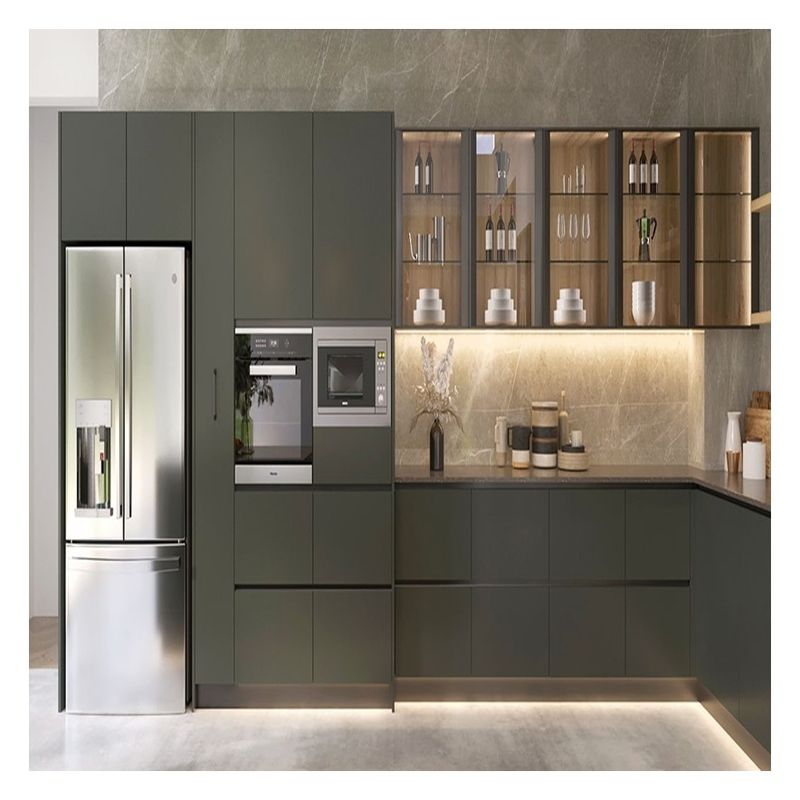 Drain Accessoires Donker glaspaneel Massivhouten modulaire keukenkasten voor appartement