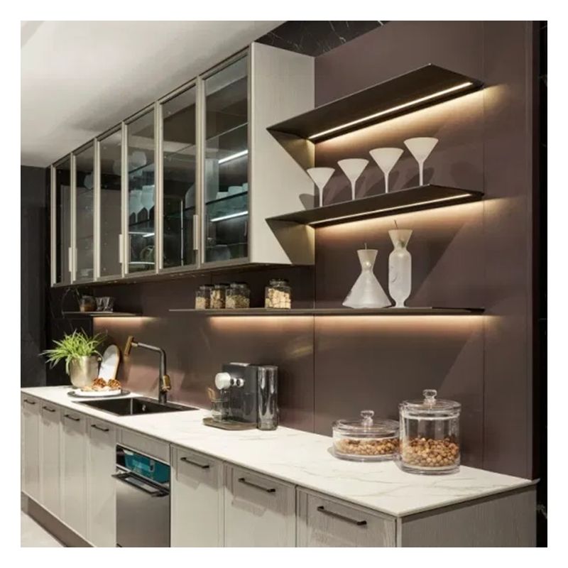 Drain Accessoires Donker glaspaneel Massivhouten modulaire keukenkasten voor appartement
