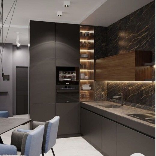 Gepersonaliseerde veneer kleur luxe keuken muurkas met kwarts steen toonbank