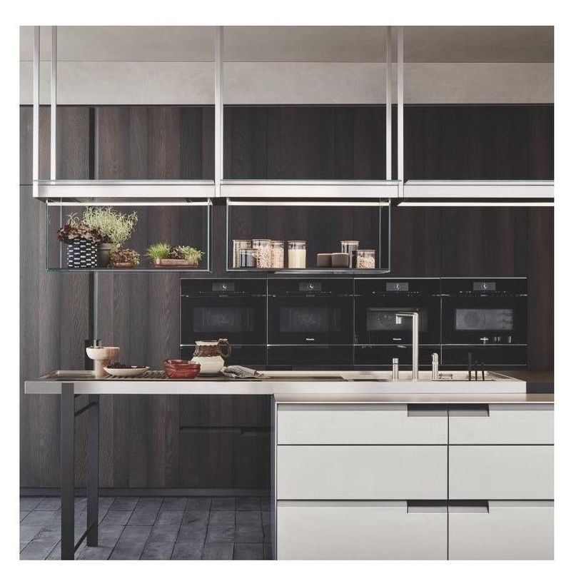 Gepersonaliseerde veneer kleur luxe keuken muurkas met kwarts steen toonbank