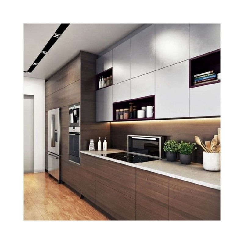 Op maat gemaakte veneer kleur lak schilderen Moderne keukenkasten van villa / appartement