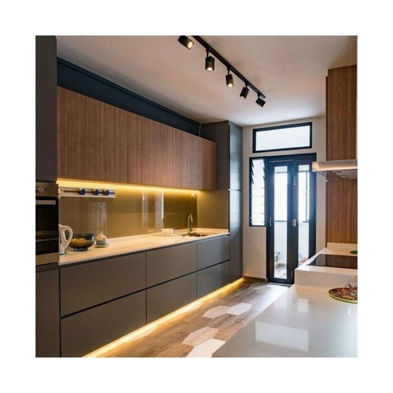 Modern stijl Melamine Board Keukenkast Set voor Luxe Smart Hout Appartement Meubels