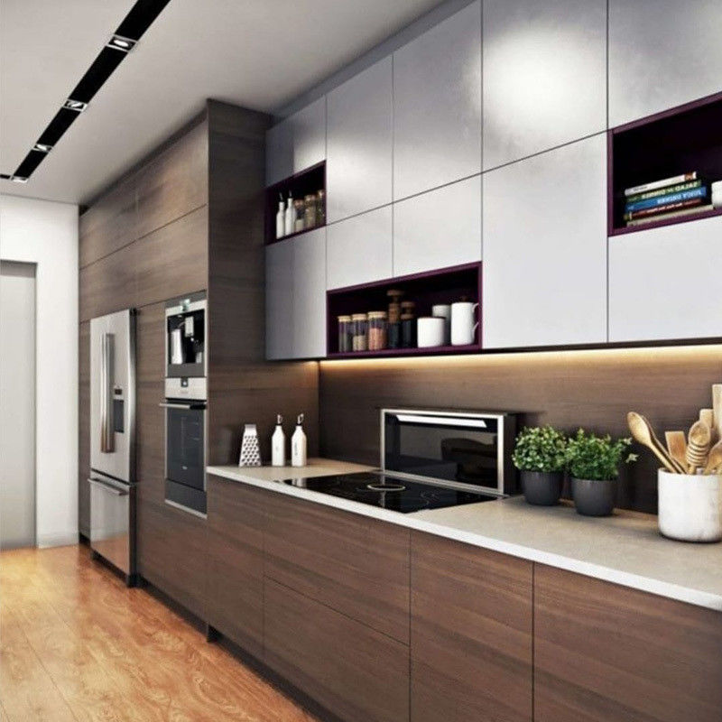 Modern stijl Melamine Board Keukenkast Set voor Luxe Smart Hout Appartement Meubels