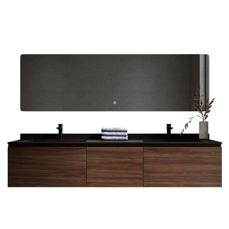 Dubbele gootsteen houten badkamer vanity met high end professionele waterdichte LED spiegelkast
