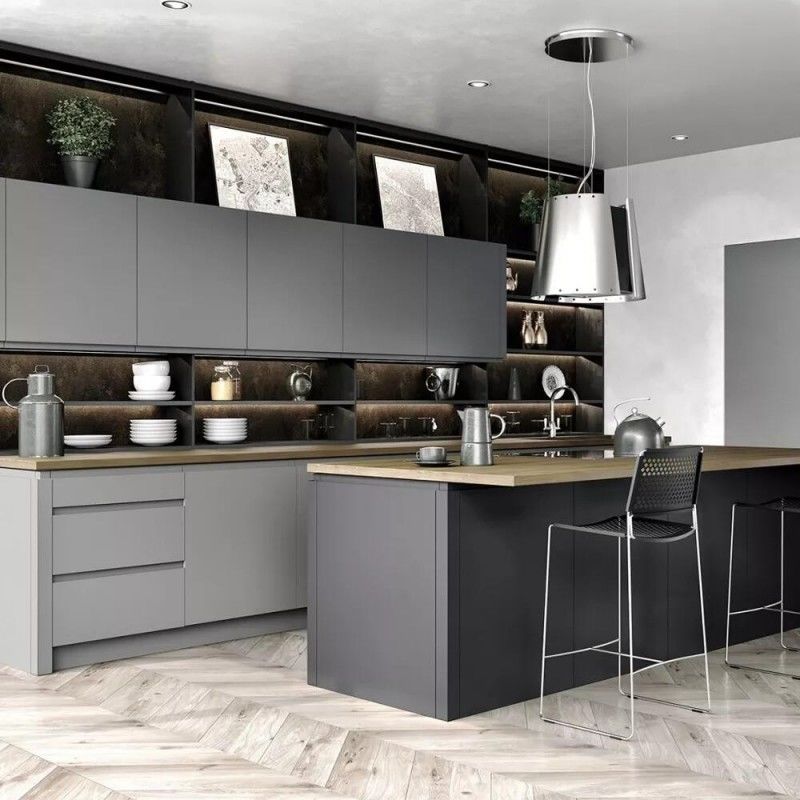 Gepersonaliseerde gemengde kleuren volledige set keuken kast kast Flat Edge UV lak afwerking