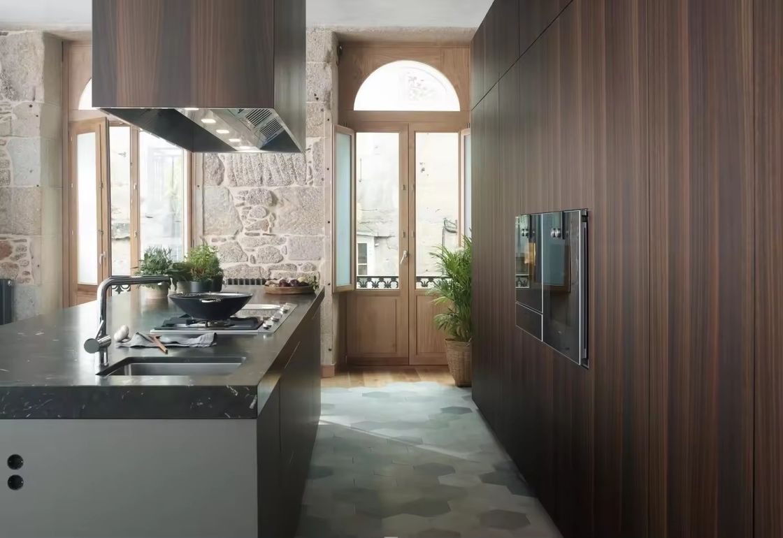 Waterdicht Branddicht Voordeel in moderne stijl veneer houten keukenkast en eiland