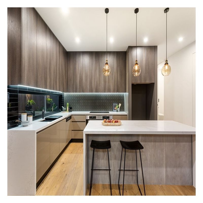 Groothandel Aanpassing Ral Kleurgrafiek Hout veneer Keukenkasten voor modern ontwerp