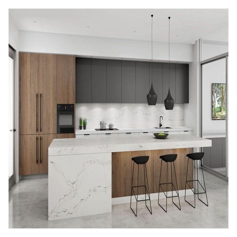 Groothandel Aanpassing Ral Kleurgrafiek Hout veneer Keukenkasten voor modern ontwerp