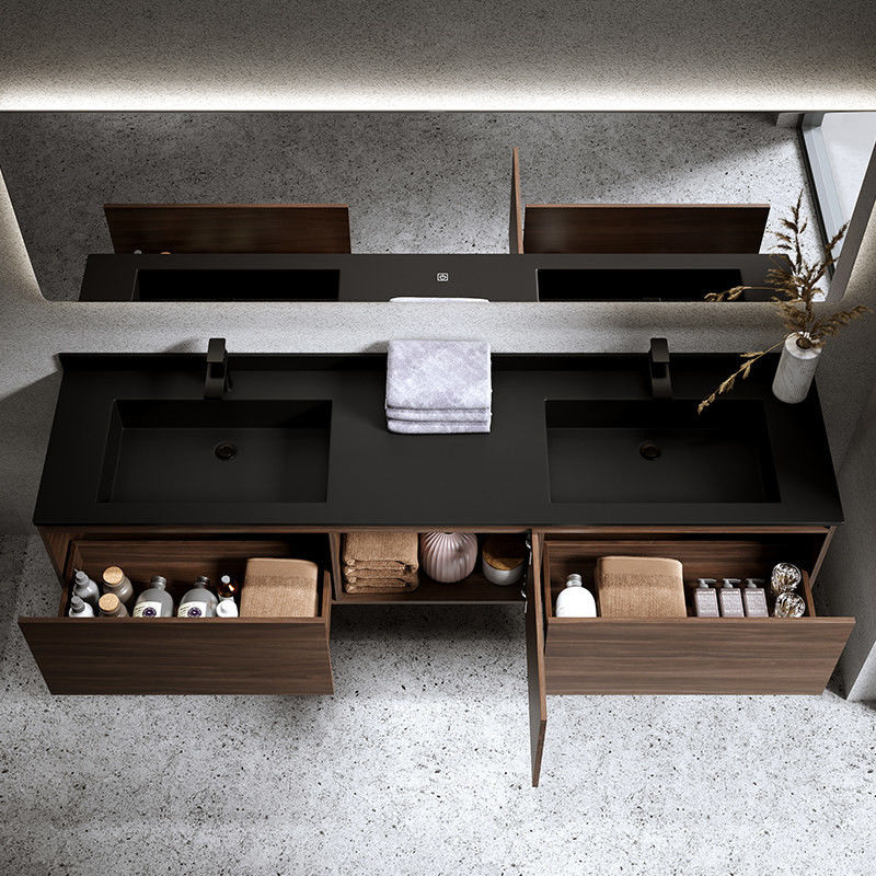 Moderne meubels Badkamer IJdele kasten met spiegeldeuren en kwartssteen toonbank