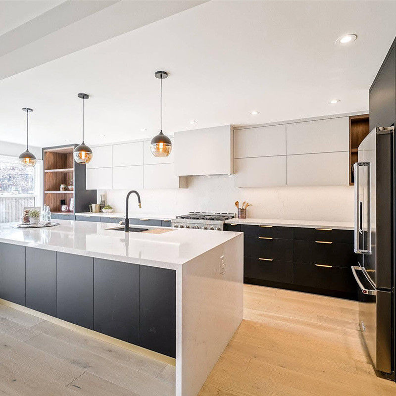 Gepersonaliseerde grootte Moderne matte ontwerpen Klassieke keukenkasten voor moderne ontwerpstijl