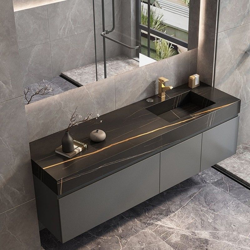 Hotel badkamer rechthoekige wand gemonteerd ijdelheid met kwarts steen countertop decoratie