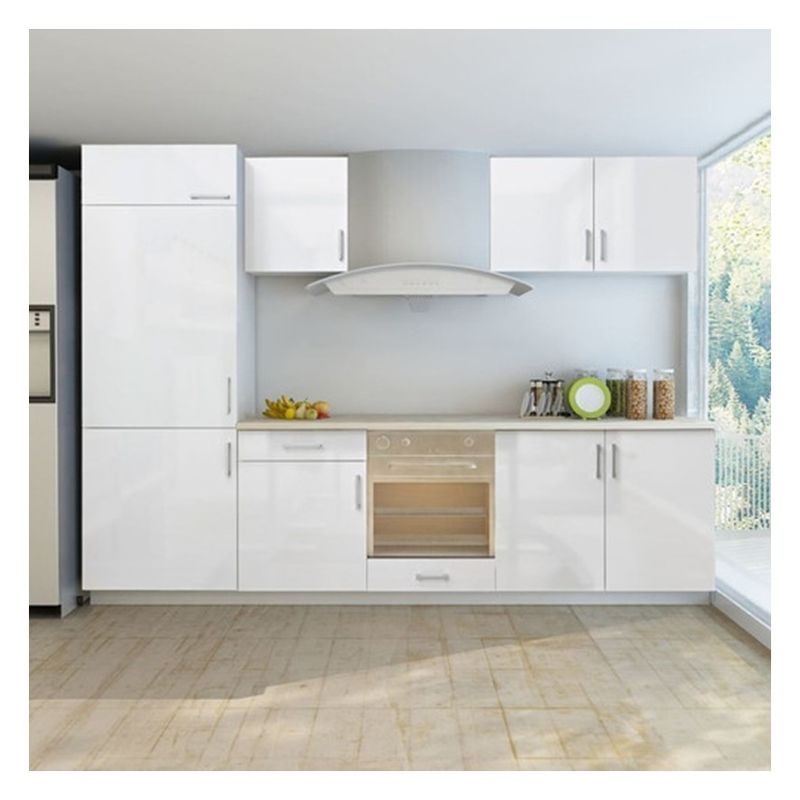 Kleine keuken modulaire kasten in licht glanzend lak afwerking en aangepaste Ral kleur