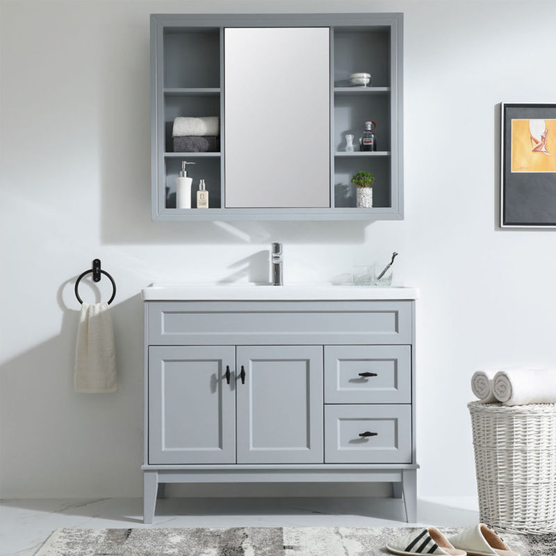 Badkamer Vanity PVC/Lacquer Door Finish Moderne houten vloer Staande Kleine enkele gootsteen