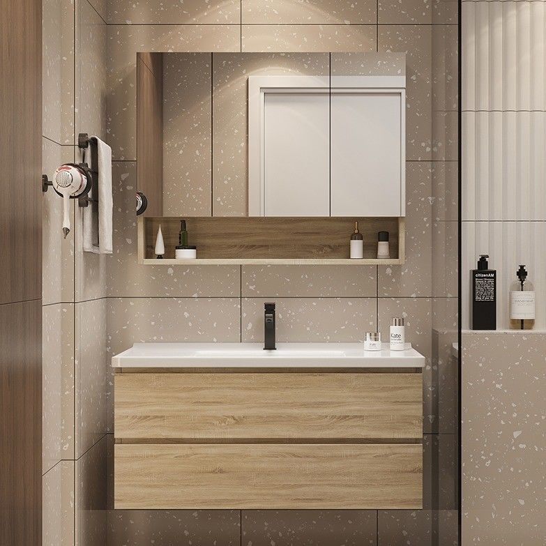 Badkamer Vanity PVC/Lacquer Door Finish Moderne houten vloer Staande Kleine enkele gootsteen