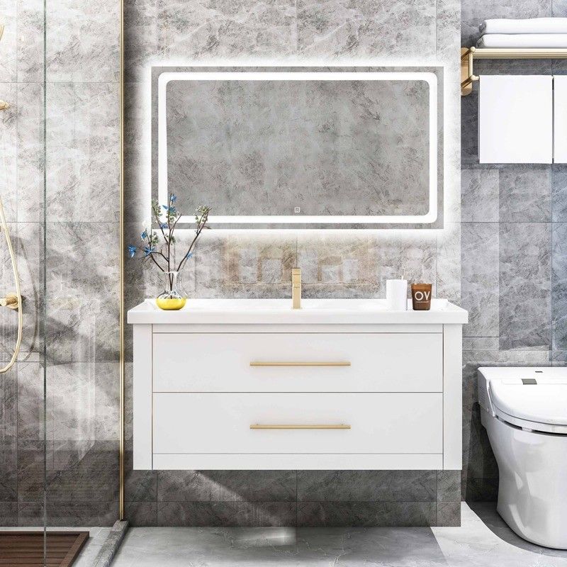 Badkamer Vanity PVC/Lacquer Door Finish Moderne houten vloer Staande Kleine enkele gootsteen