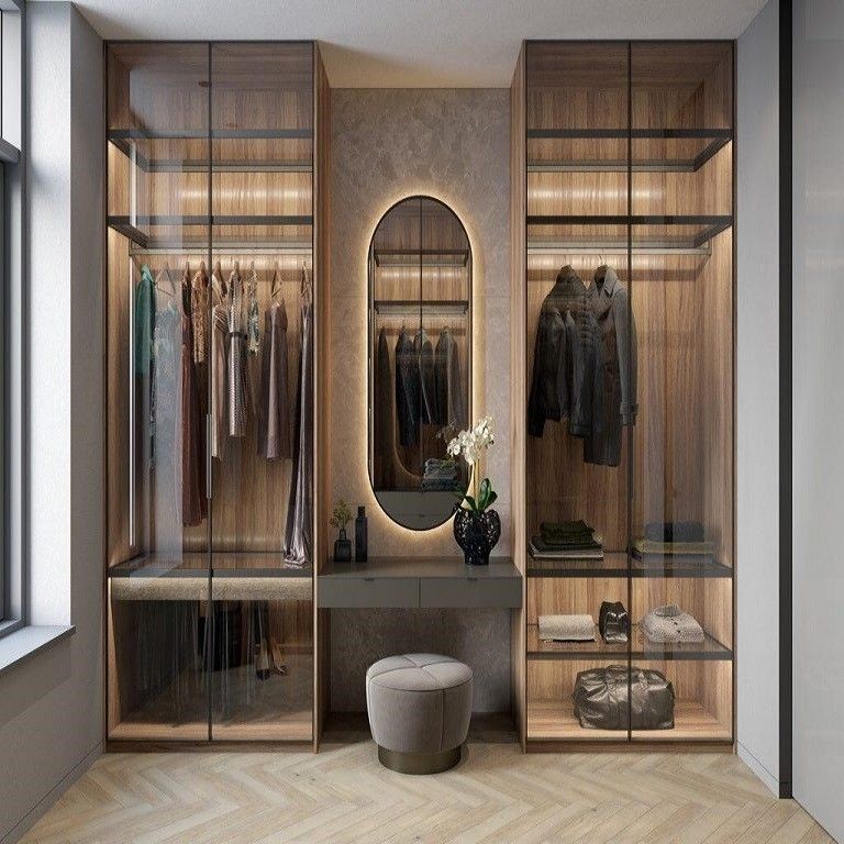 YALIG Houten kast met moderne glazen deuren