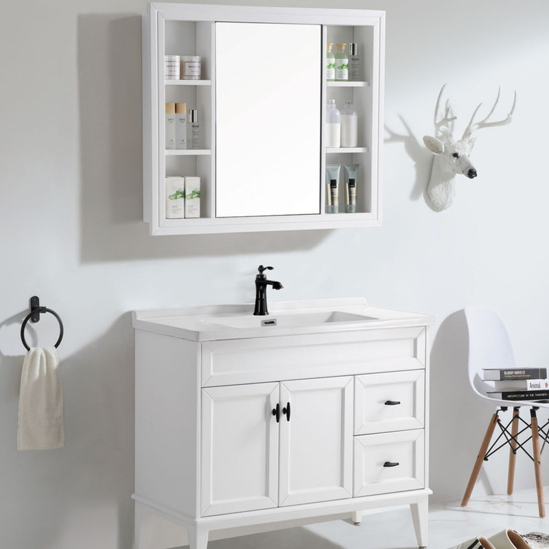 Hoogwaardige waterdichte badkamer vanity met wastafel en deur afwerking in PVC / lak