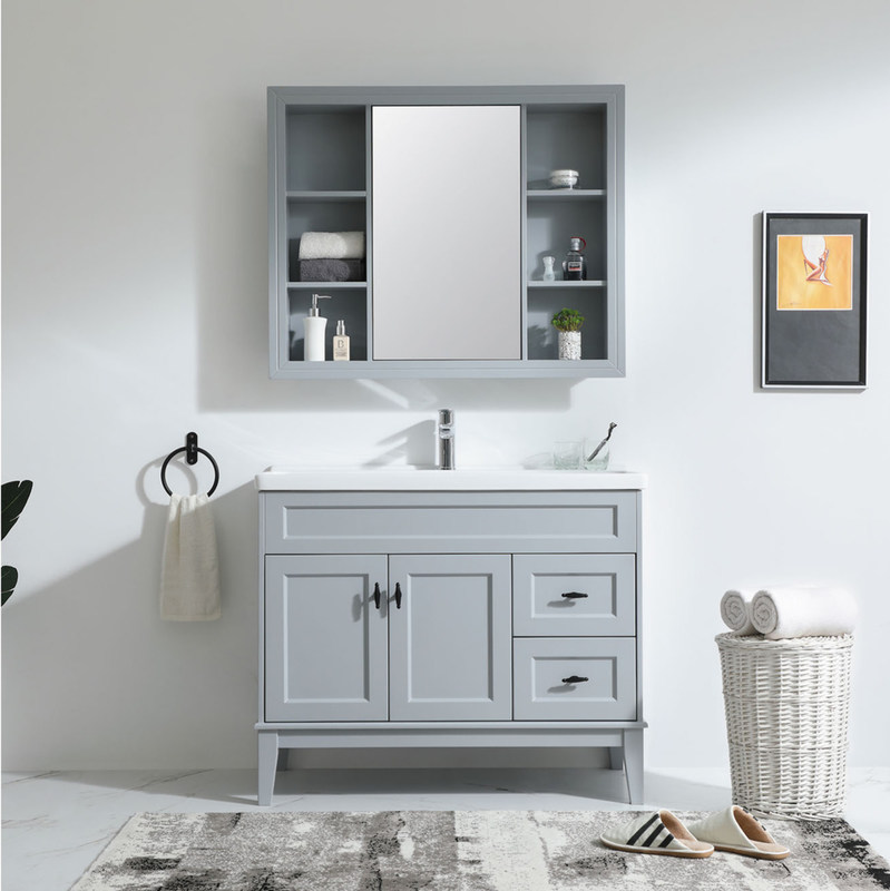 Hoogwaardige waterdichte badkamer vanity met wastafel en deur afwerking in PVC / lak