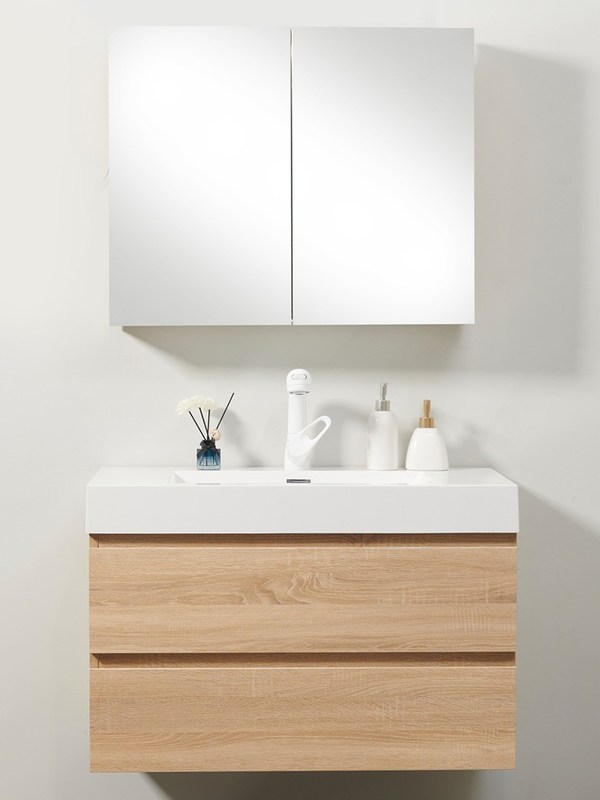 Hoogwaardige waterdichte badkamer vanity met wastafel en deur afwerking in PVC / lak