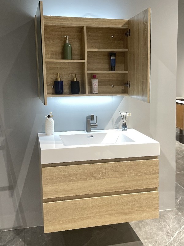 Hoogwaardige waterdichte badkamer vanity met wastafel en deur afwerking in PVC / lak