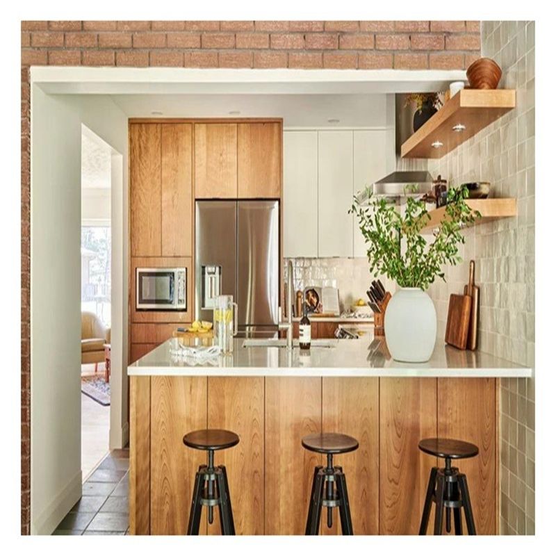 Moderne stijl platte paneel ontwerp keukenkasten veneer eiken veneer voor uw moderne huis