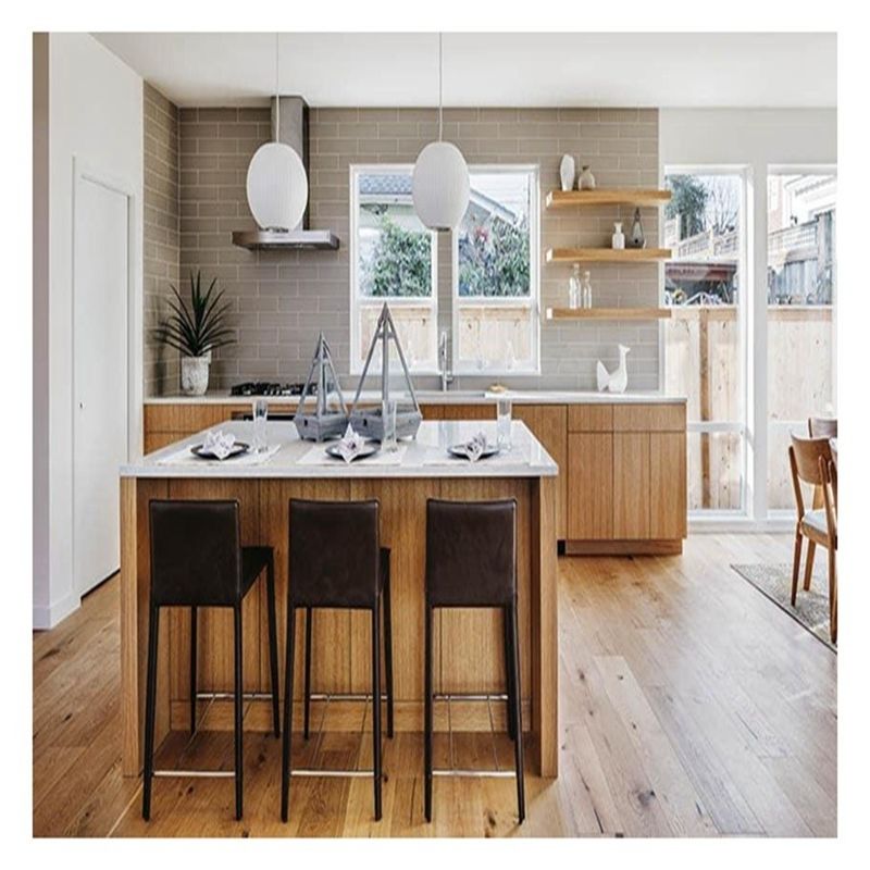 Moderne stijl platte paneel ontwerp keukenkasten veneer eiken veneer voor uw moderne huis