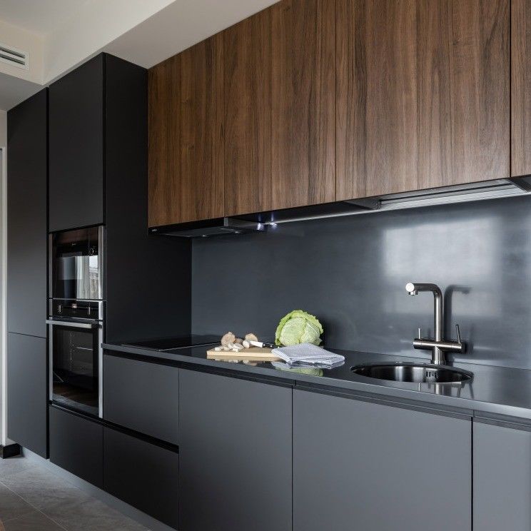 Keukenkasten Design Modulair Massivhout Mdf Vernis Lak Afwerking Walnoot Hout Kleur