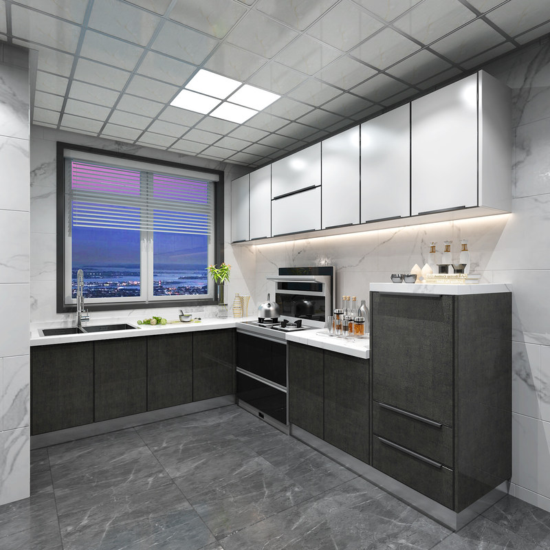 Modern ontwerp Glanzend Melamine Board Keukenmeubilair met aangepaste fineer kleur