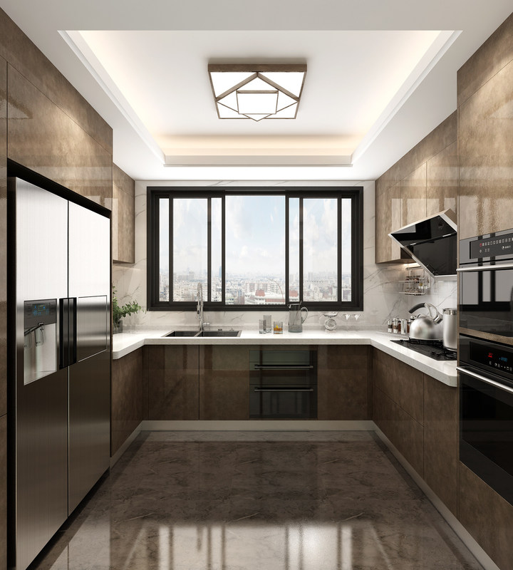 Modern ontwerp Glanzend Melamine Board Keukenmeubilair met aangepaste fineer kleur