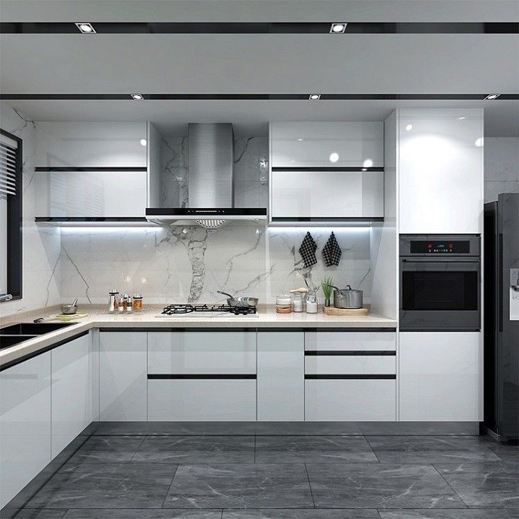 Flat Edge Countertop Kanten en wastafel inbegrepen in onze Modern Design Keukenkast Set