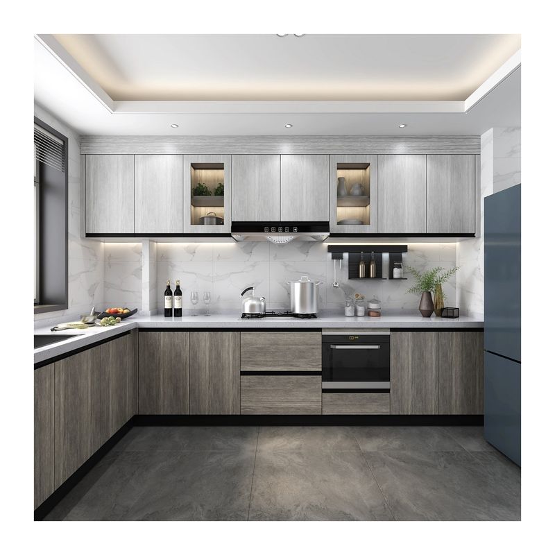 Moderne design waterdicht keukenkast gemaakt van massief hout voor op maat gemaakte huishoudelijke meubels
