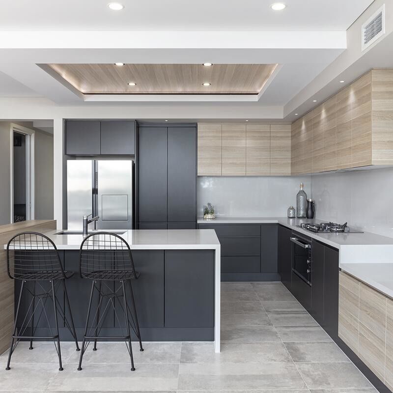 2024 Design Moderne L-vormige houten keukenmeubilair voor een hedendaagse villa keuken