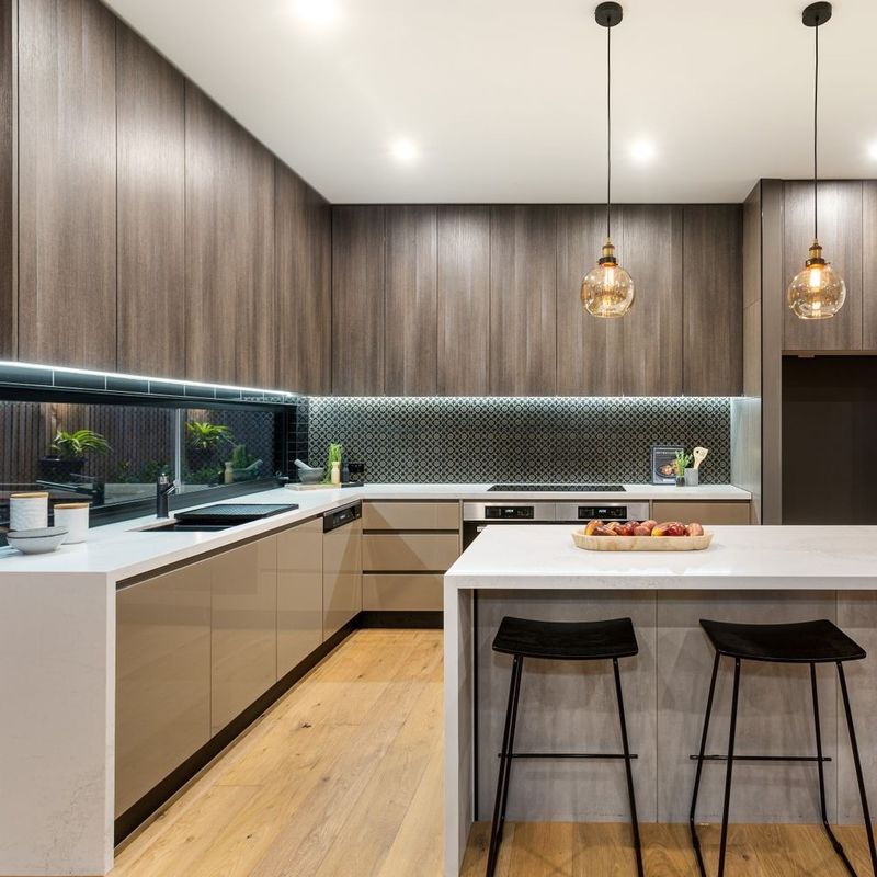 2024 Design Moderne L-vormige houten keukenmeubilair voor een hedendaagse villa keuken