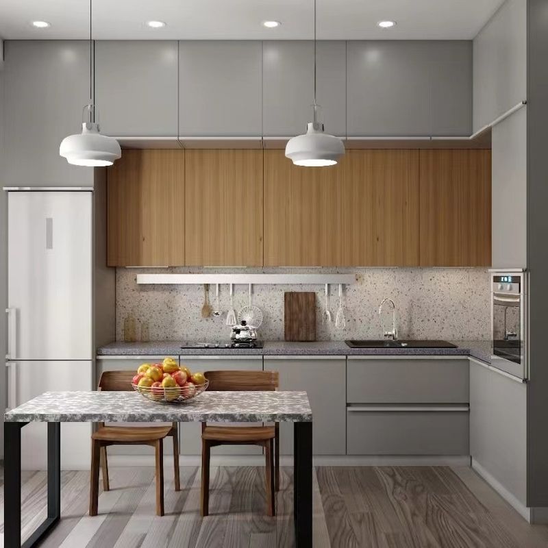 2024 Design Moderne L-vormige houten keukenmeubilair voor een hedendaagse villa keuken