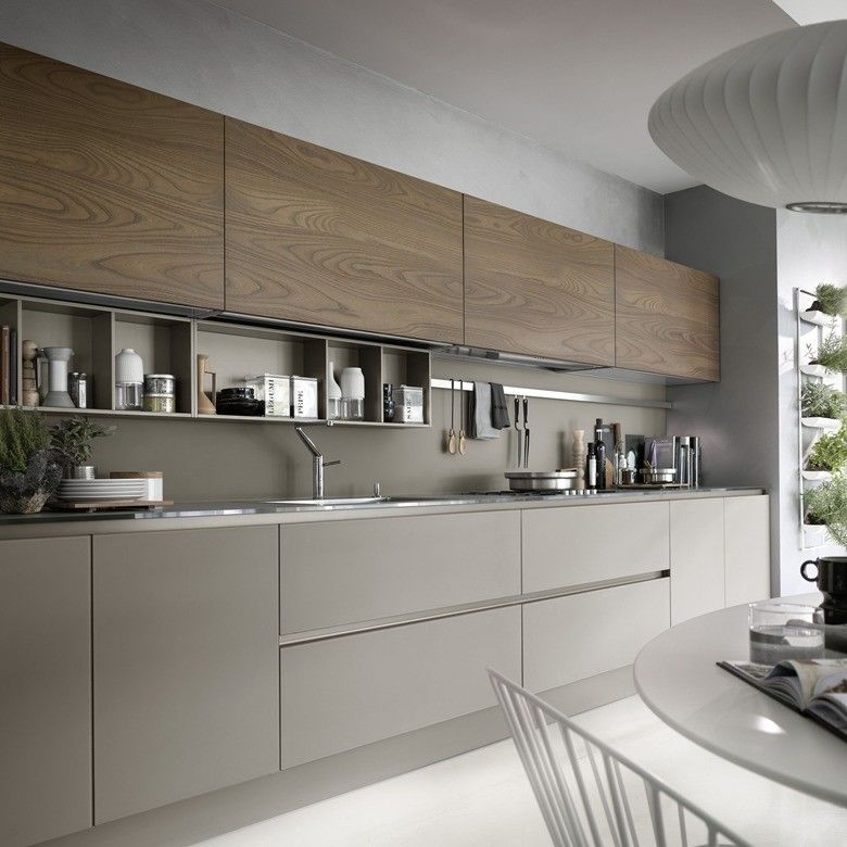 Blum Handleless lichtgrijze matte opslagkasten voor modern keukenmeubilair ontwerp