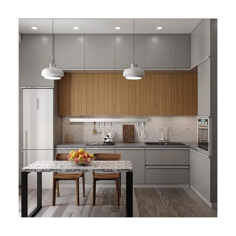 Blum Handleless lichtgrijze matte opslagkasten voor modern keukenmeubilair ontwerp