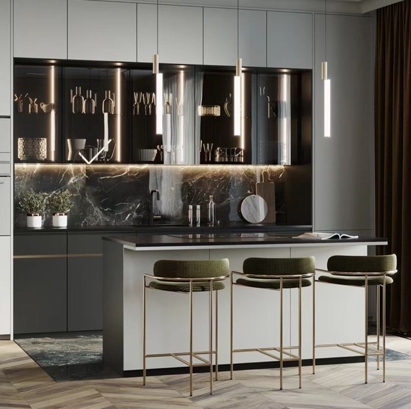 Blum Handleless lichtgrijze matte opslagkasten voor modern keukenmeubilair ontwerp