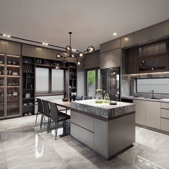 Moderne keuken pantry kast in zwart met bar en Blum hardware
