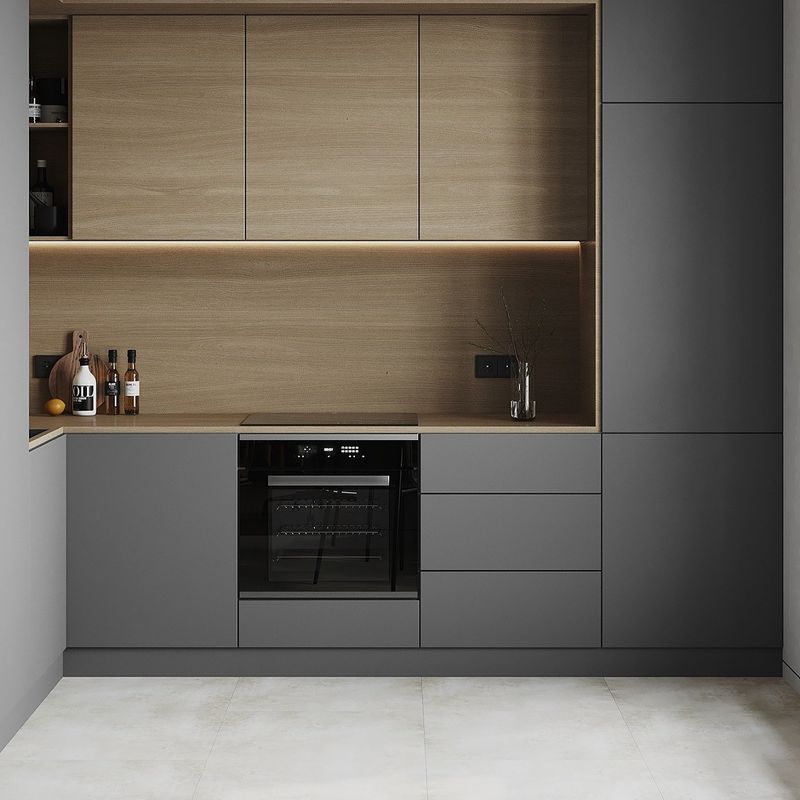 Moderne keukenmeubilair met Blum-hardware en aangepast houtontwerp van fineerkleur