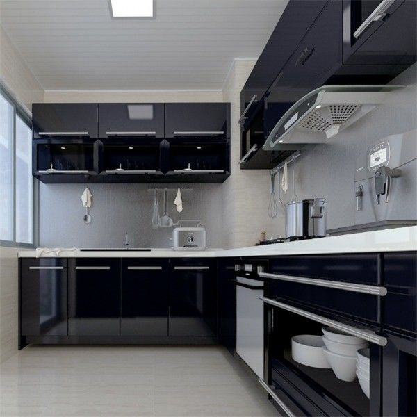 Glass Used Hanging Black Pvc Stand Alone Kitchen Cabinet met een aangepaste verniskleur