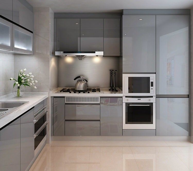 High Gloss Acrylic Dish Dryer Cabinet voor Quartz Stone Countertop in Single Kitchen