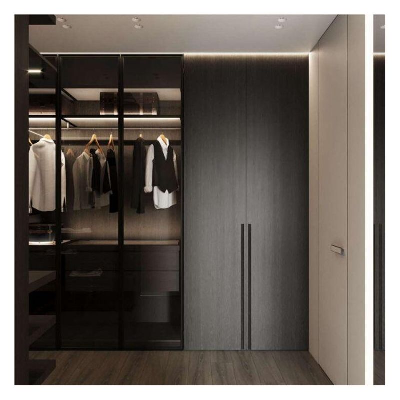 Zwarte glazen deurpaneel Aluminium frame Moderne stijl Lichte luxe kast voor appartement