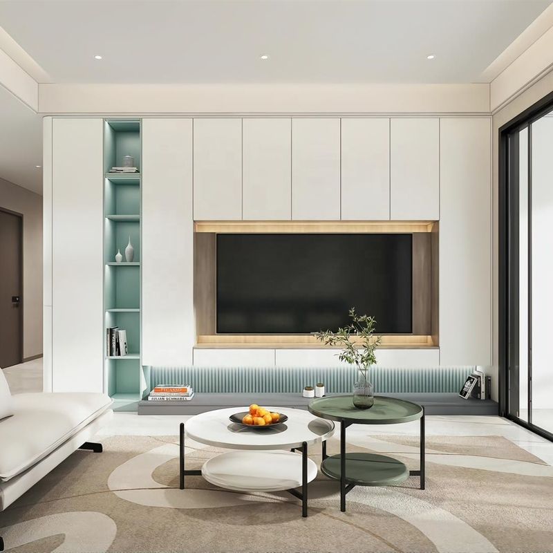2022 Home Interieur Wand Decoratie Ideeën Moderne woonkamer Hout PANEL TV Kas Design